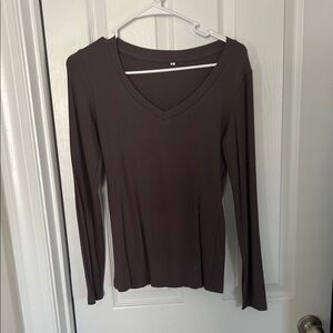 Elegant Brown V-Neck Long Sleeve Top